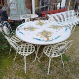 Garden furniture. Wrought iron and ceramic. Italian handcrafted.