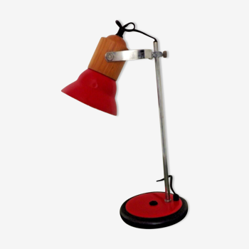 Lampe de bureau réglable rétro vintage français rouge noir argent & effet bois 3631