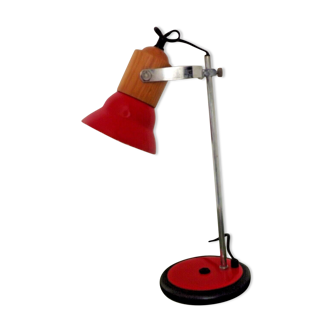 French vintage retro  adjustable desk lamp  red black silver & wood effect 3631