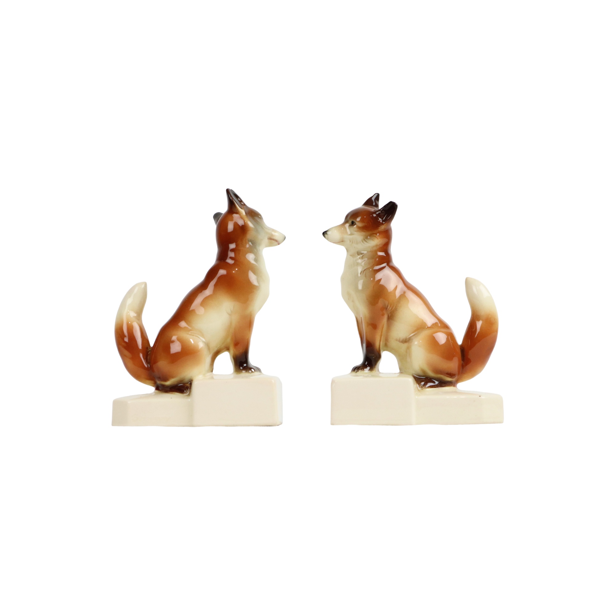 Couple figurines crackle porcelain fox marked germany vintage 14cm