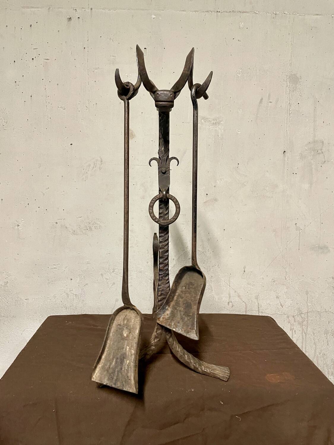 Brutalist folk art fireplace utensil holder