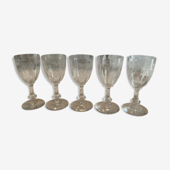 5 verres vin blanc, porto, Cristal Saint-Louis, model Massenet à cotes venitiennes