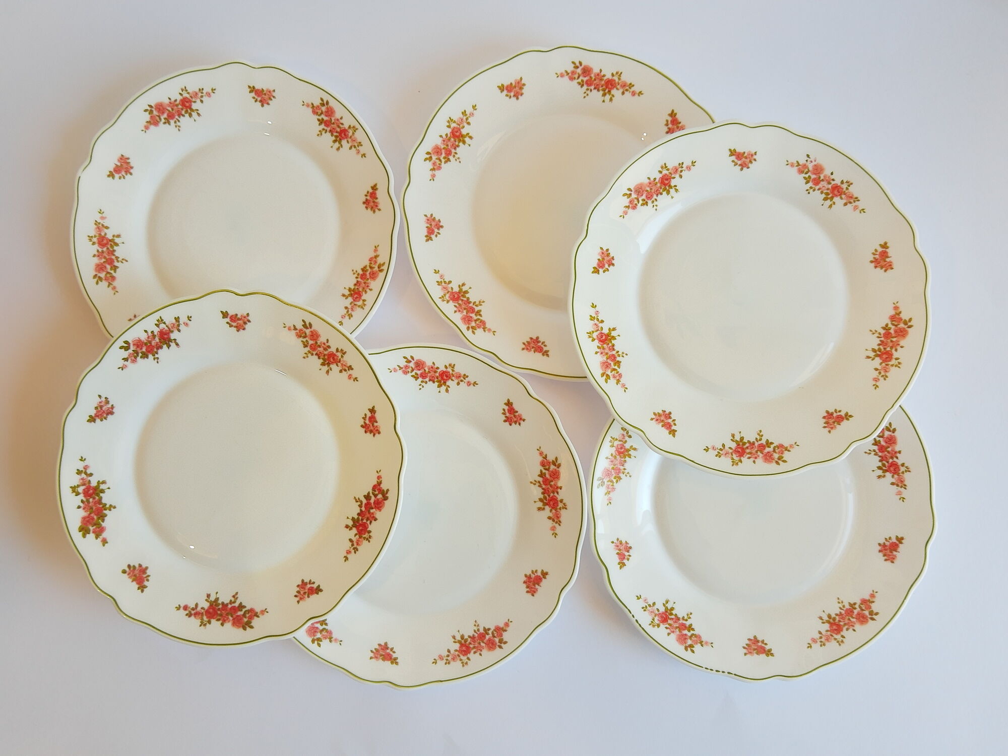 Set of 8 dessert plates opaline pink patterns Arcopal France Vintage