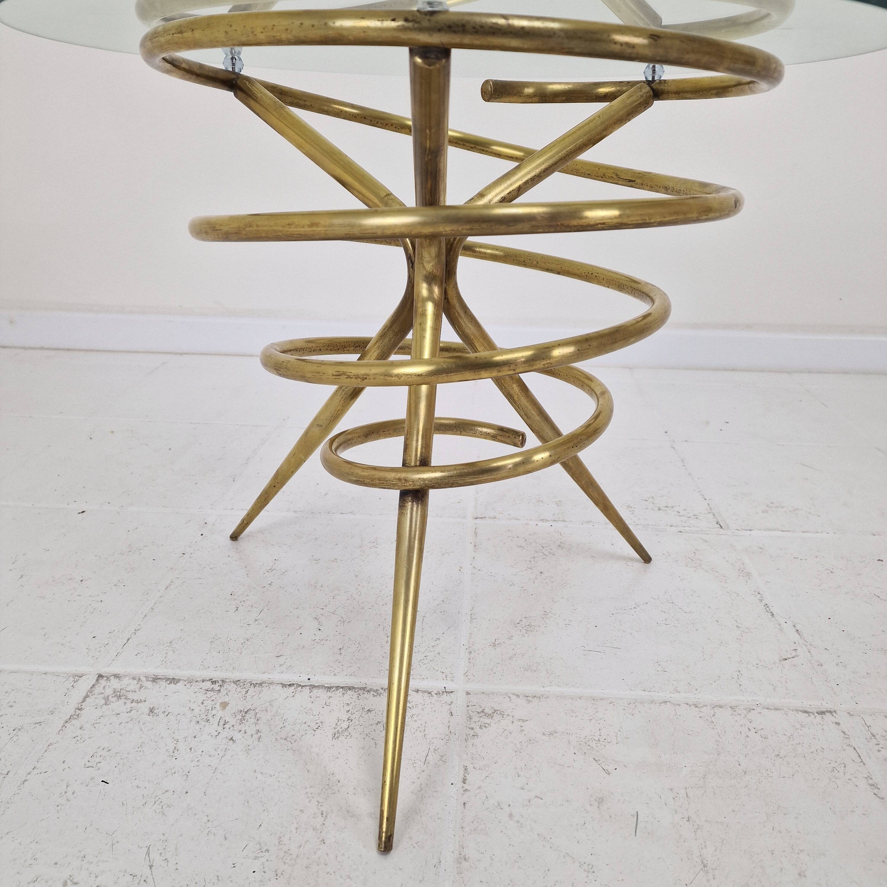 Elegant Italian Mid-Century Side Table with Sculptural Brass Base, 1970's