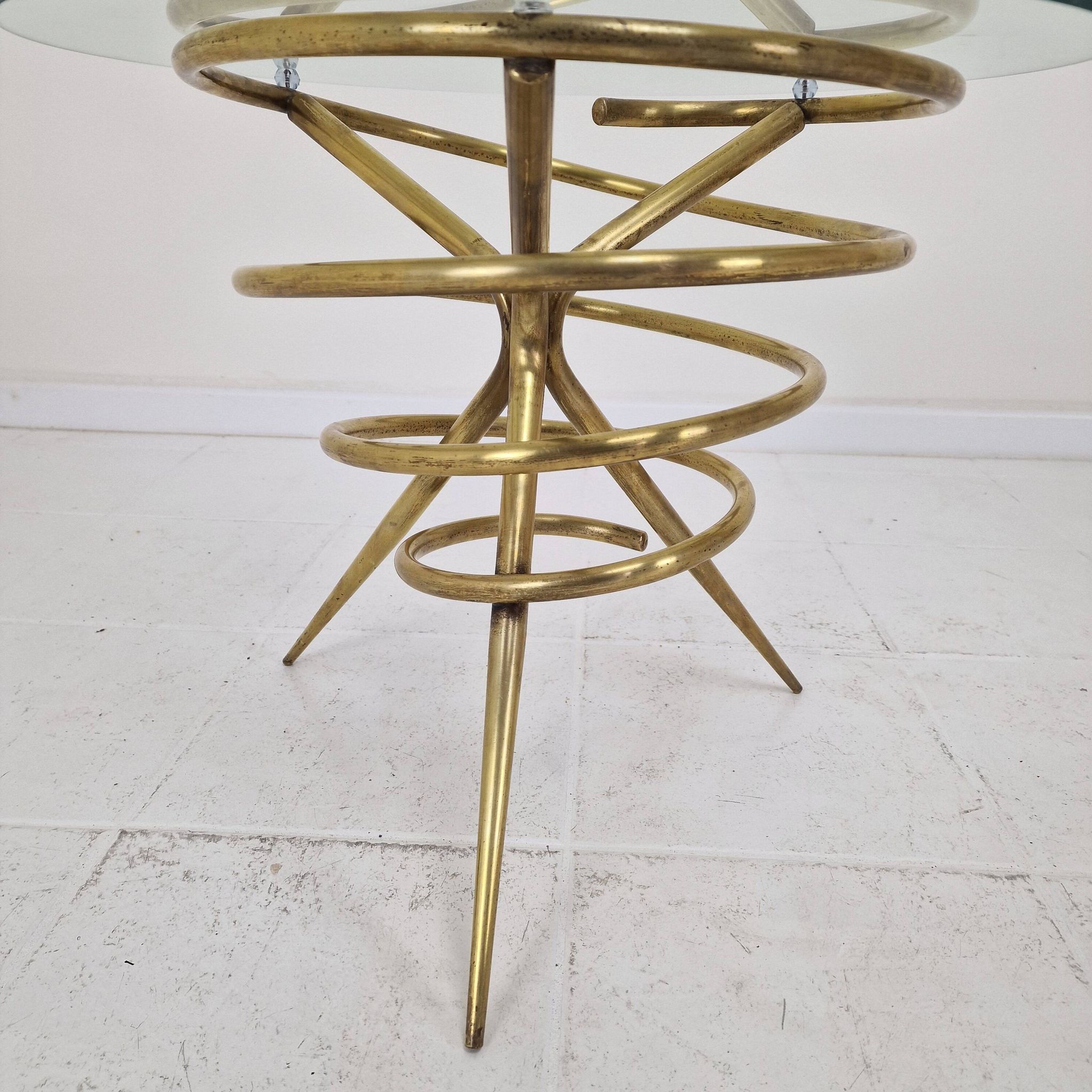 Elegant Italian Mid-Century Side Table with Sculptural Brass Base, 1970's