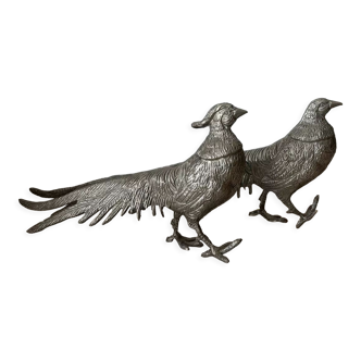 Pair of silver-plated pheasants