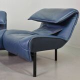 Vico Magistretti 3-Seat Flexible Cassina Blue Leather 'Veranda' Sofa, Italy