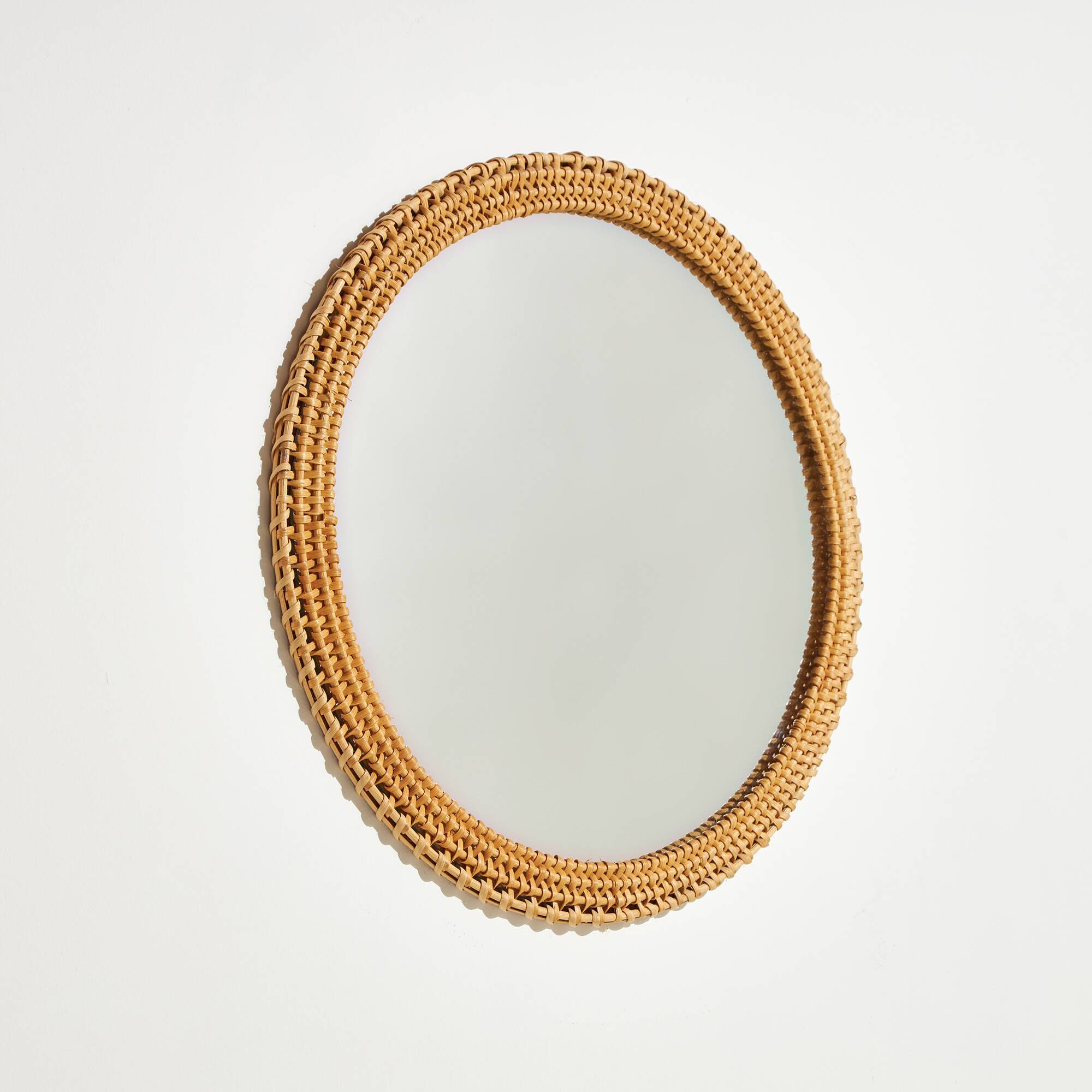 Round Wicker Framed Mirror, 1970s (MK10032)