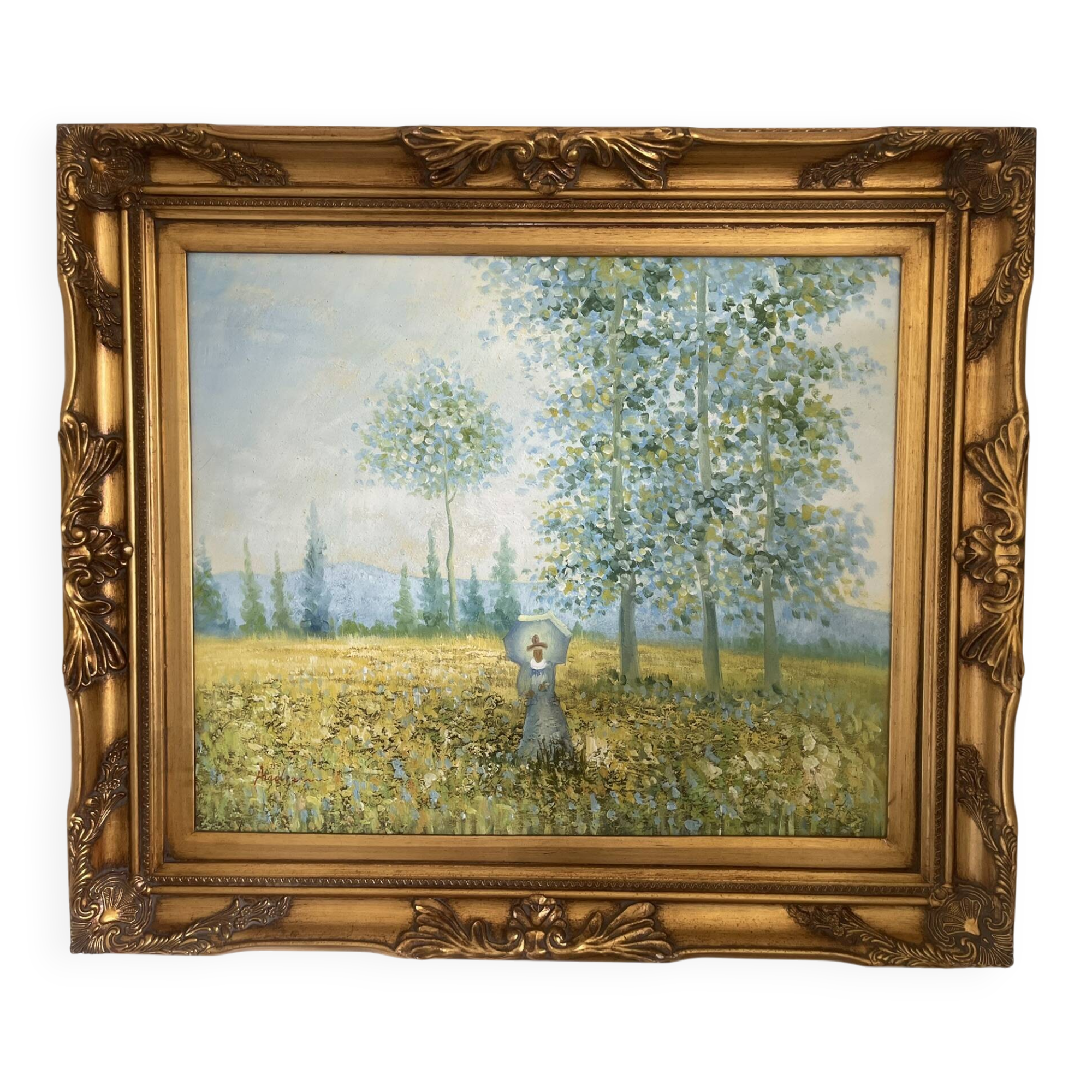Old oil painting canvas reproduction fields in spring monet 80x70 s