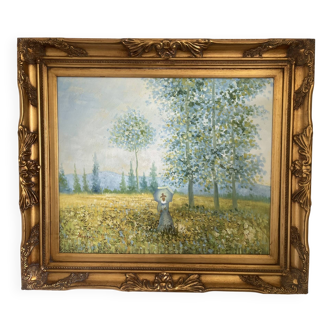 Old oil painting canvas reproduction fields in spring monet 80x70 s