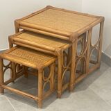 3 pull-out tables rattan, bamboo and woven wicker