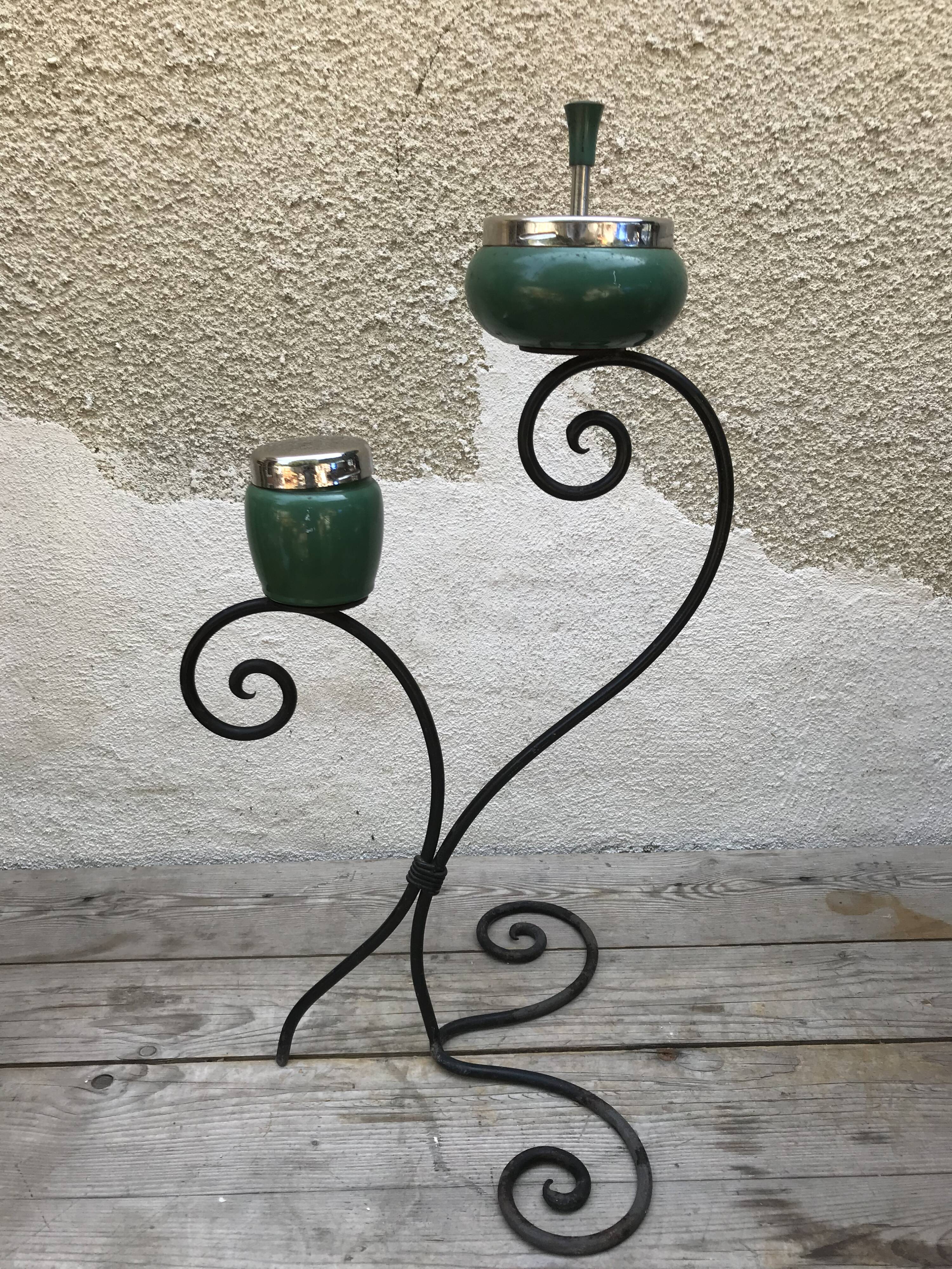 Old on foot wrought iron ashtray