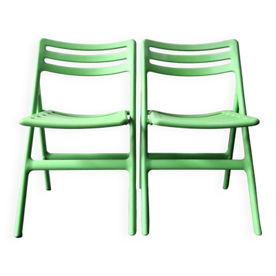 Ensemble de 2 chaises Air pliantes vertes par Jasper Morrison pour Magis, Italie 2003/2005