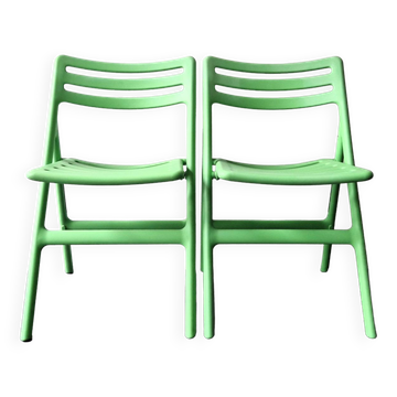 Ensemble de 2 chaises Air pliantes vertes par Jasper Morrison pour Magis, Italie 2003/2005