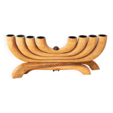 Scandinavian Design 8-arm Wooden Candle Holder, Vintage Nordic Menora