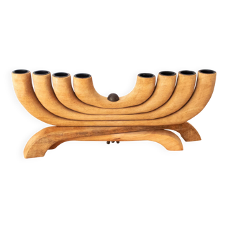Scandinavian Design 8-arm Wooden Candle Holder, Vintage Nordic Menora