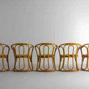 Ensemble funky de cinq chaises en bambou des années 60