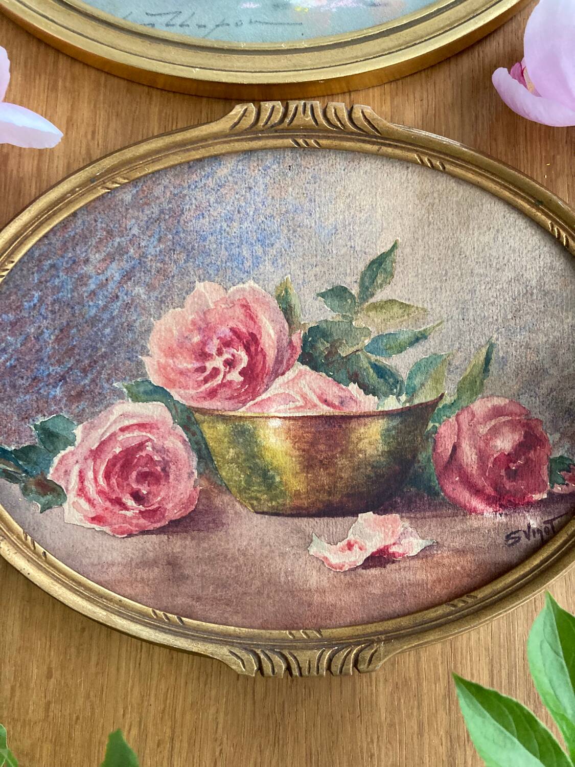 Framed watercolor “Roses” from the 20s/30s