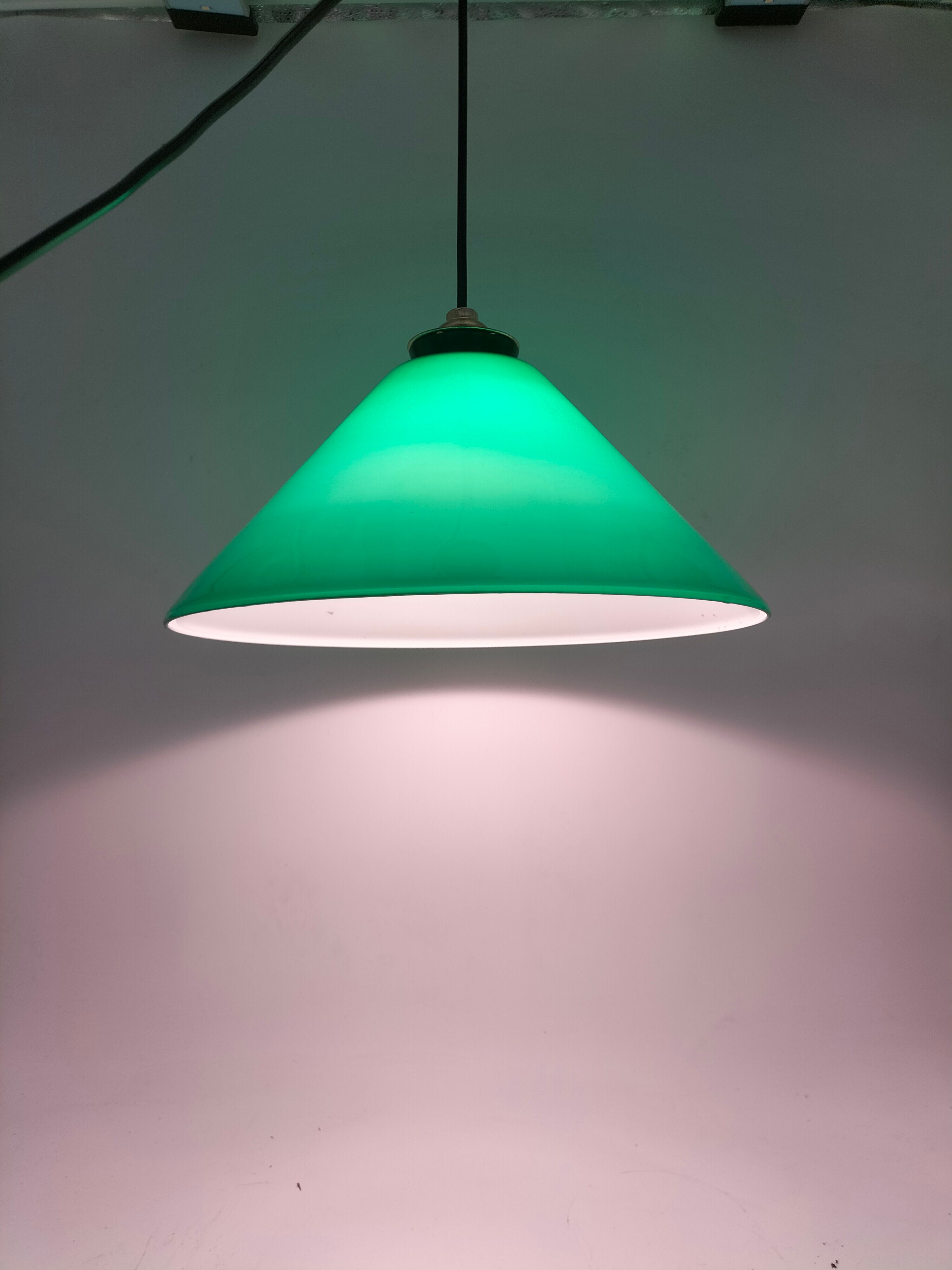 Pendant light green opaline cone