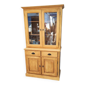 Two-body china cabinet in waxed pine