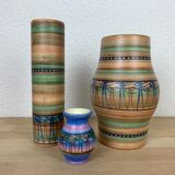 Trio vases Louis Bacculini and Michel Gorgeon, ceramics Vallauris 60s