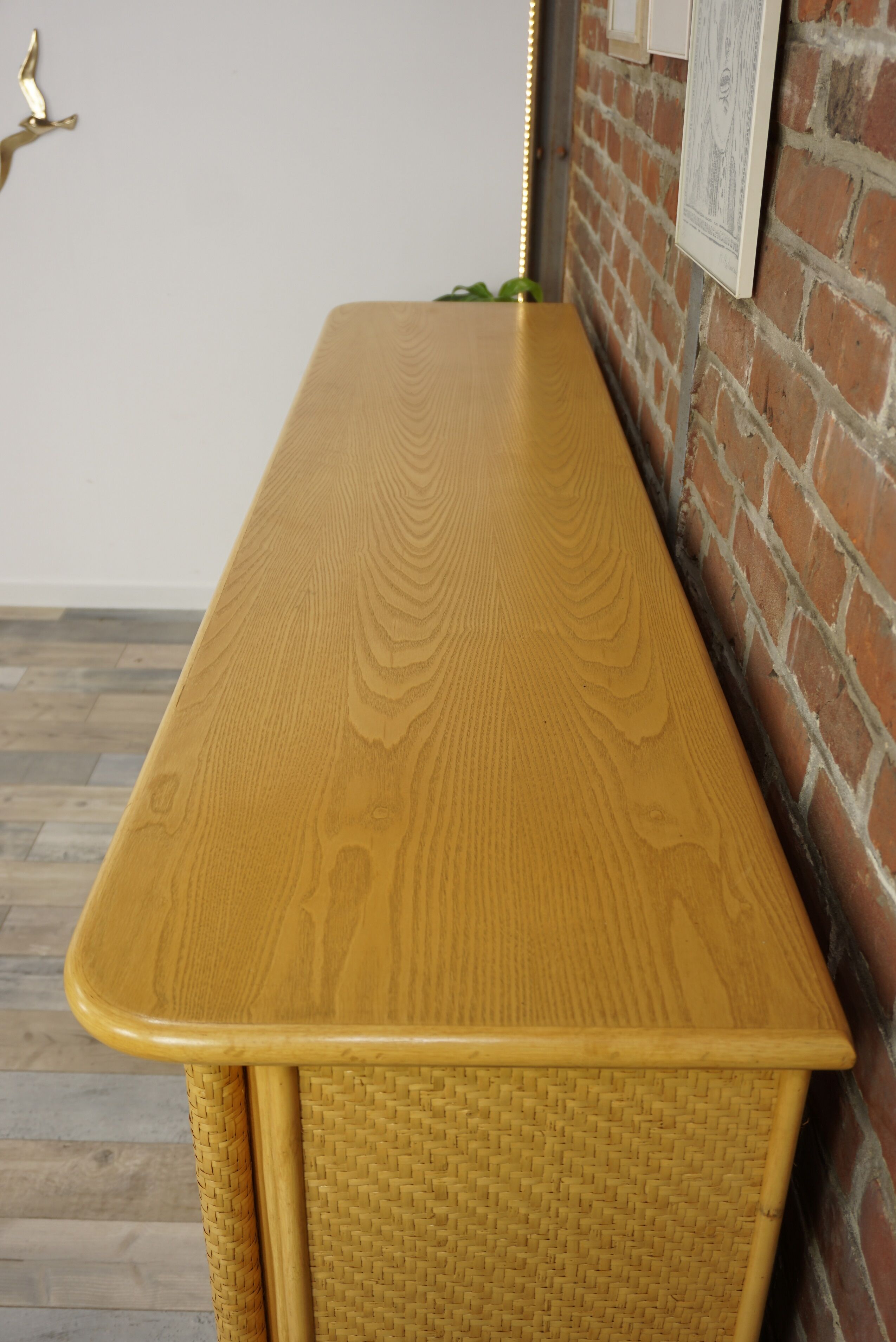 Wooden and rattan sideboard