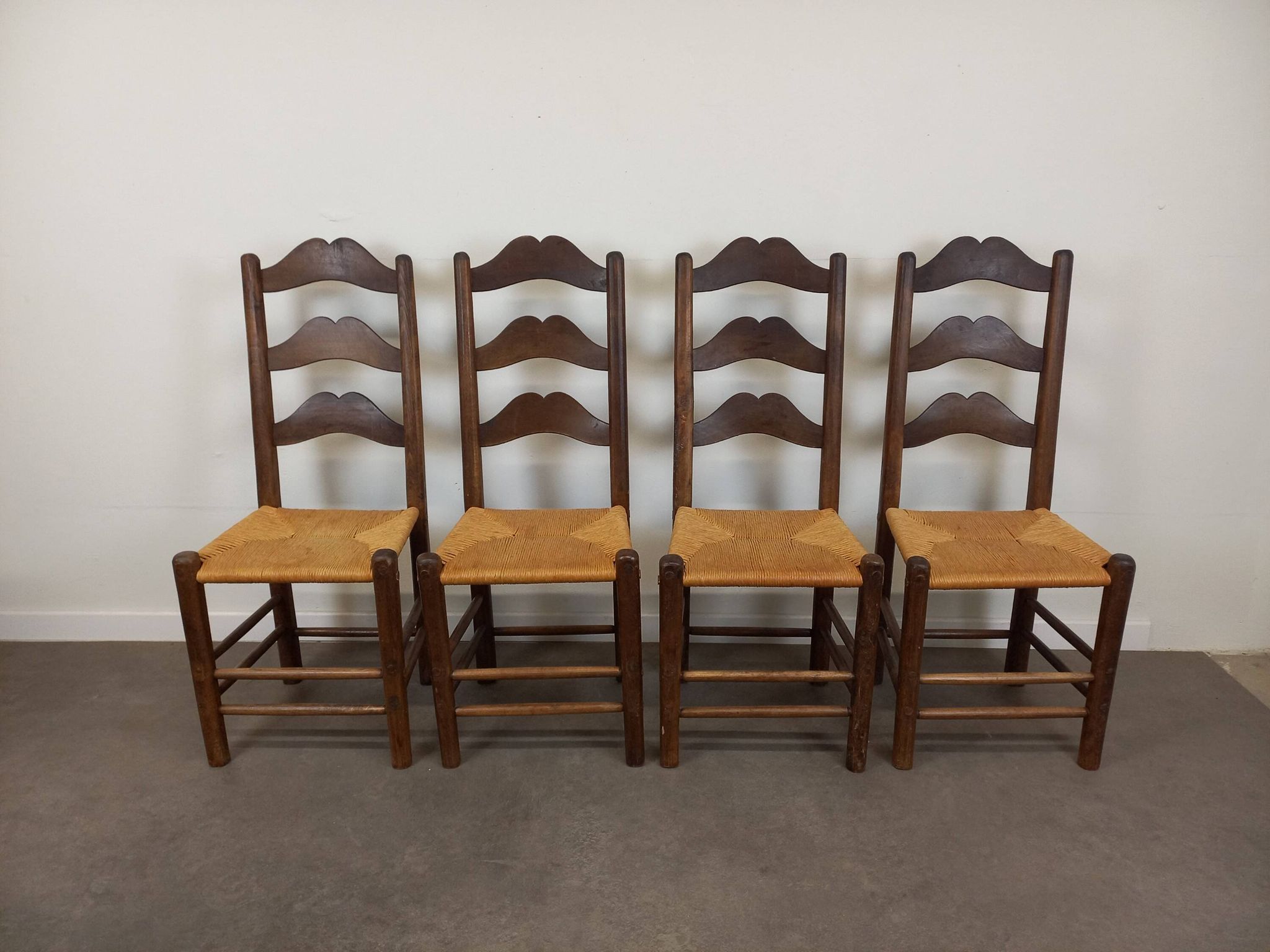 Straw brutalist chairs, set of 4