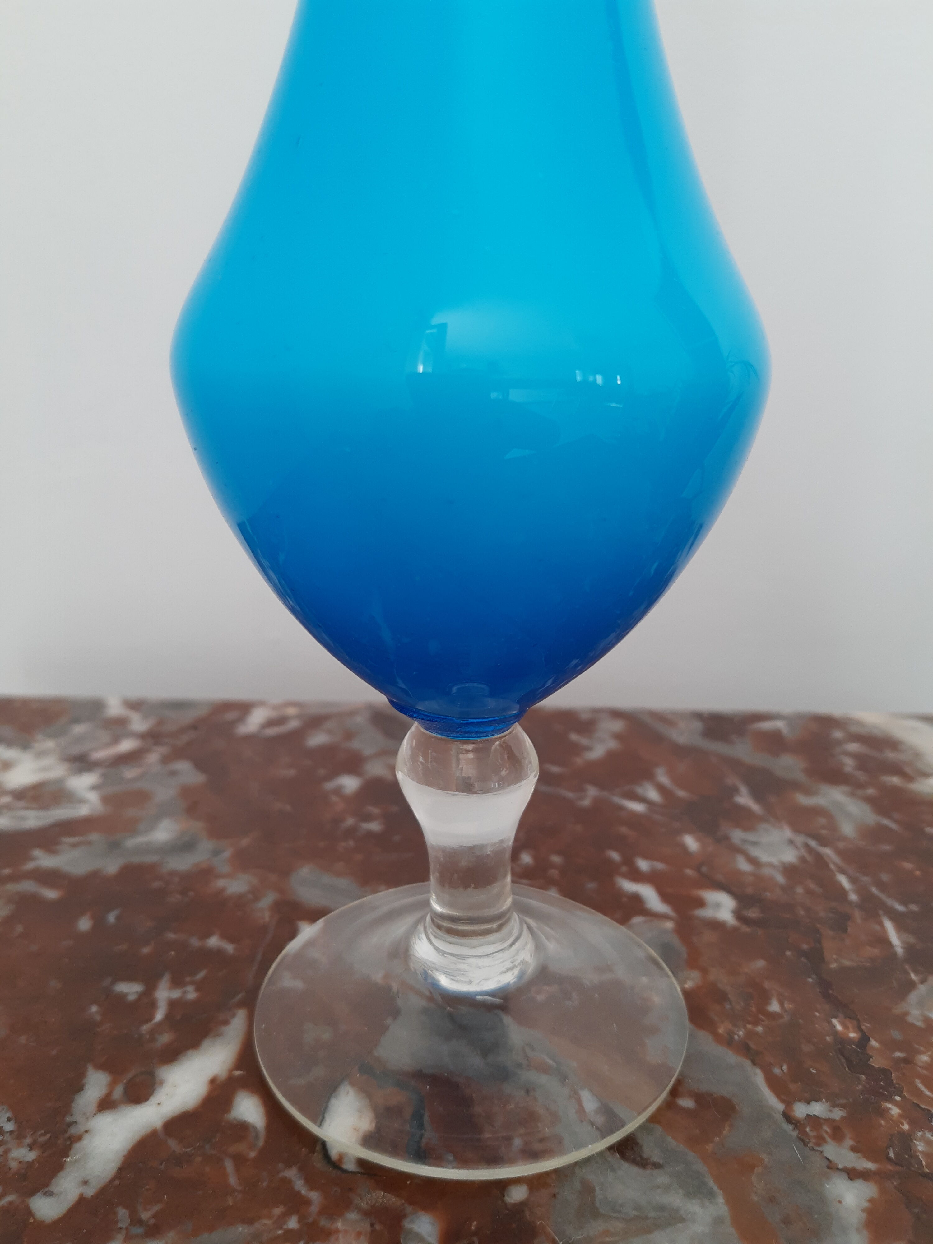 Vase opaline bleue Italie boite étiquette d'origine