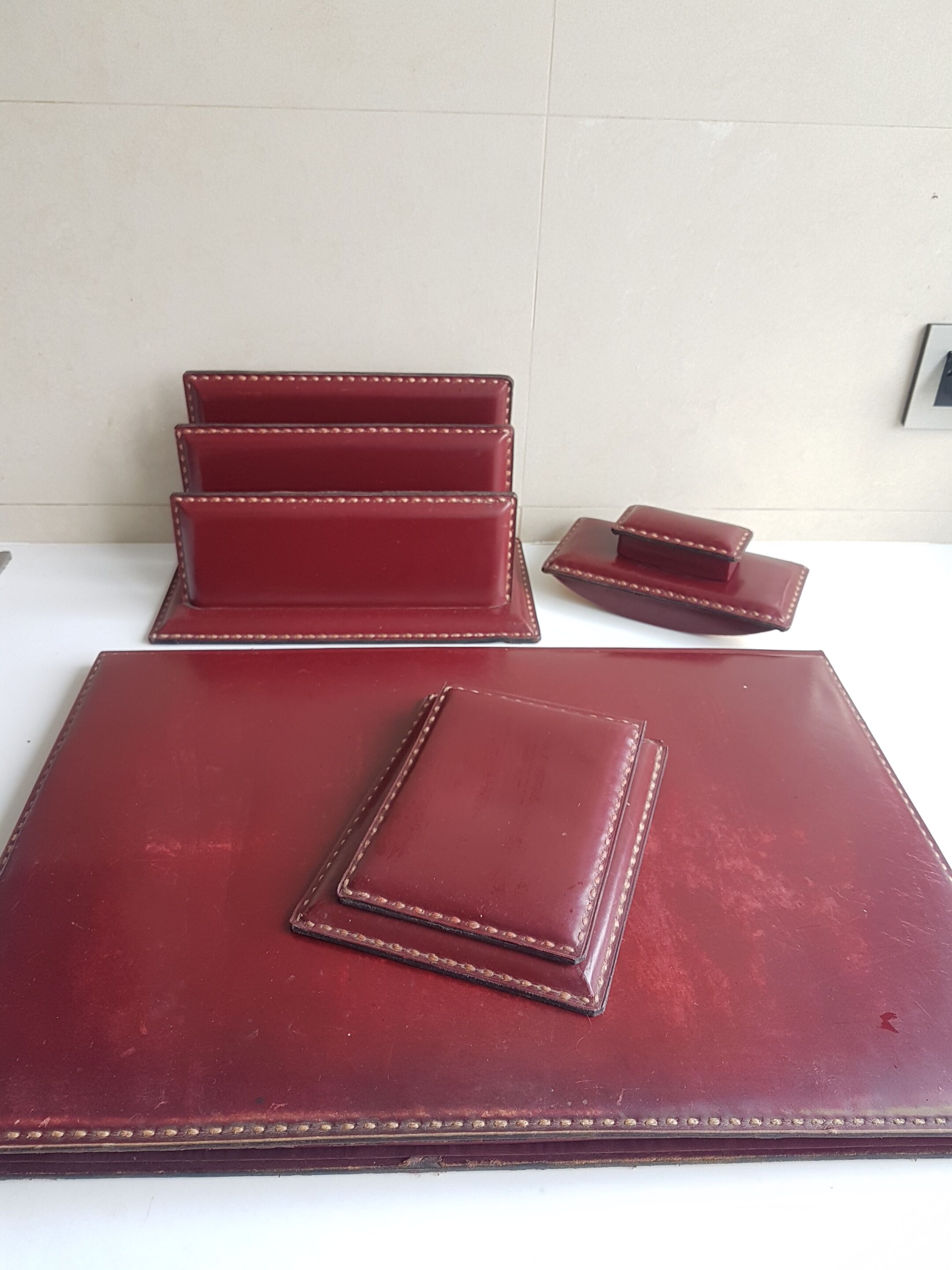 Parure bureau cuir vintage