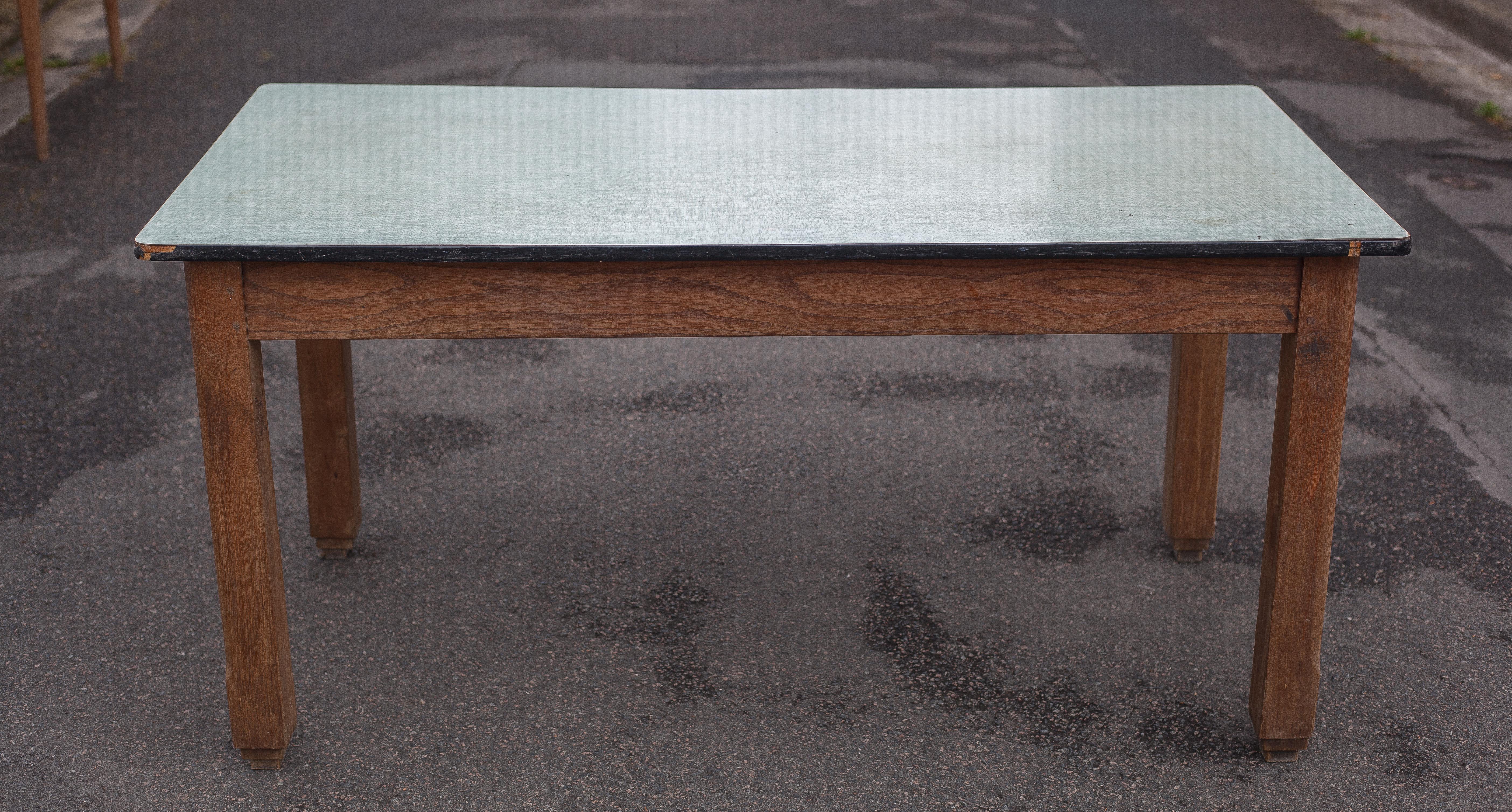 Wooden table formica top green vintage water