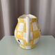 Cottagecore hand-painted ceramic jug – yellow check & blue flowers