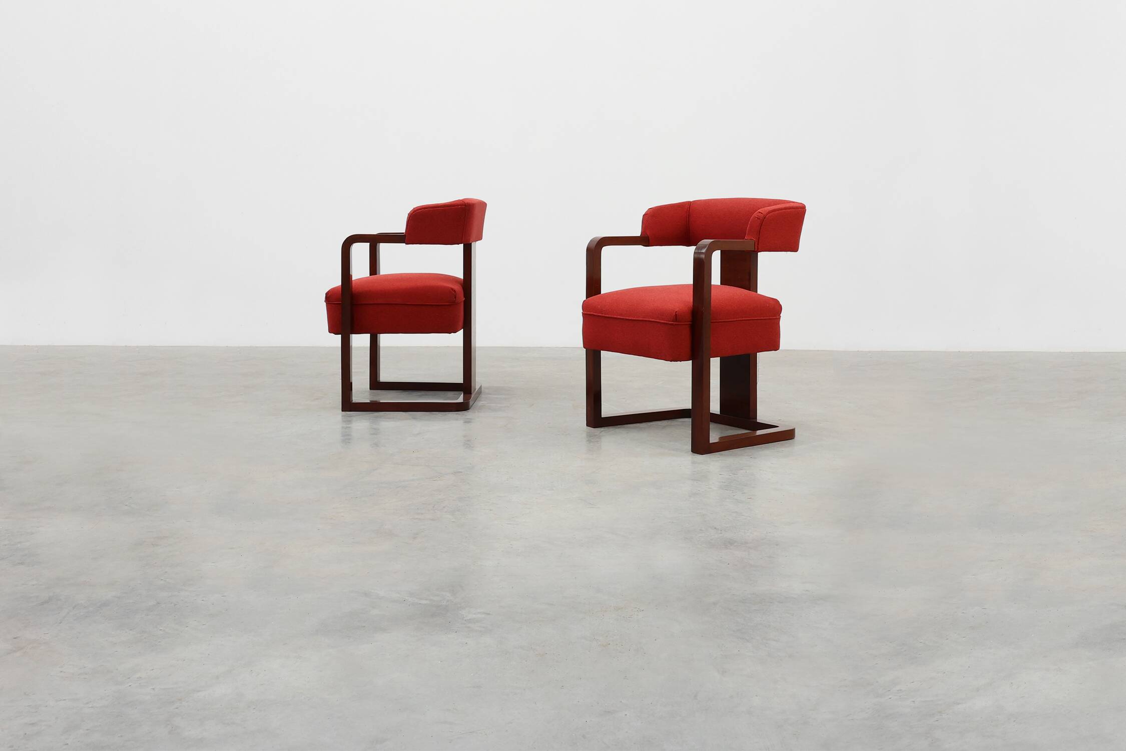 Set of Two Red Reupholstered Art Deco Chairs, Belgium ca. 1920