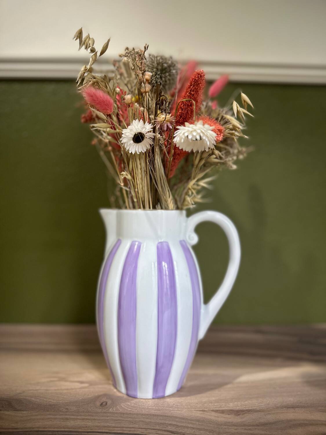 Purple striped teapot with lid strainer