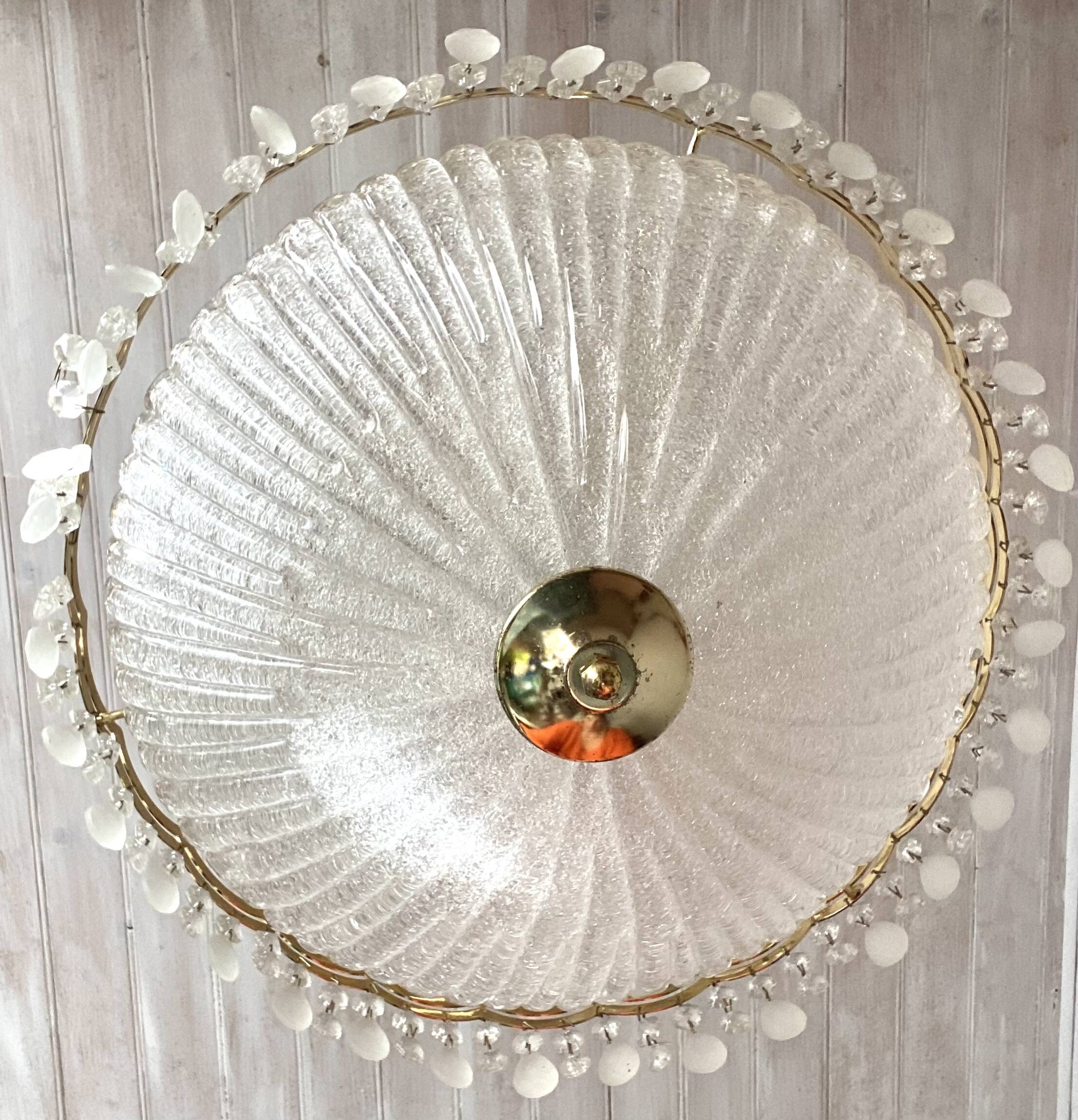 Gold metal basin pendant light with tassels - Italy