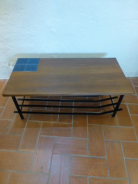 Coffee table in ceramic wood and metal vintage 1960.