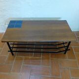 Coffee table in ceramic wood and metal vintage 1960.