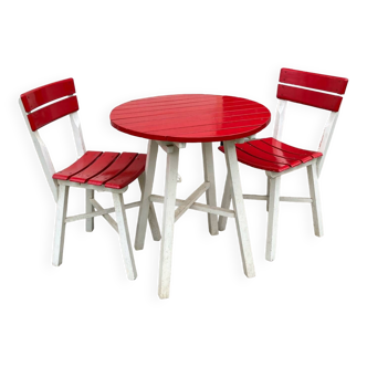 Table et chaises de jardin en bois massif, années 1940-50