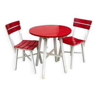 Bistro table and chairs / solid wood garden furniture from the 1940s/50s