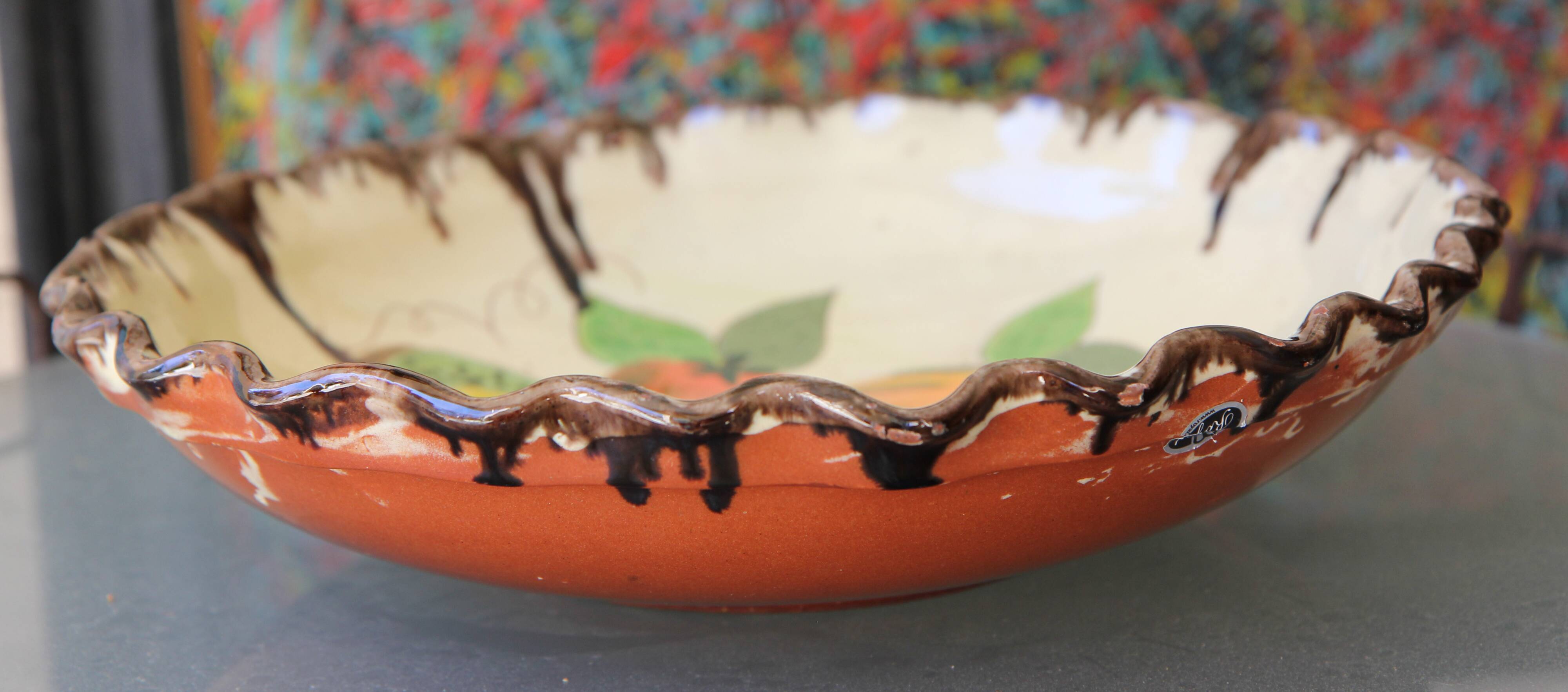 Dish, old fruit bowl in terracotta and ceramic