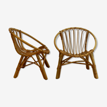 Deux fauteuils en rotin vintage des années 60