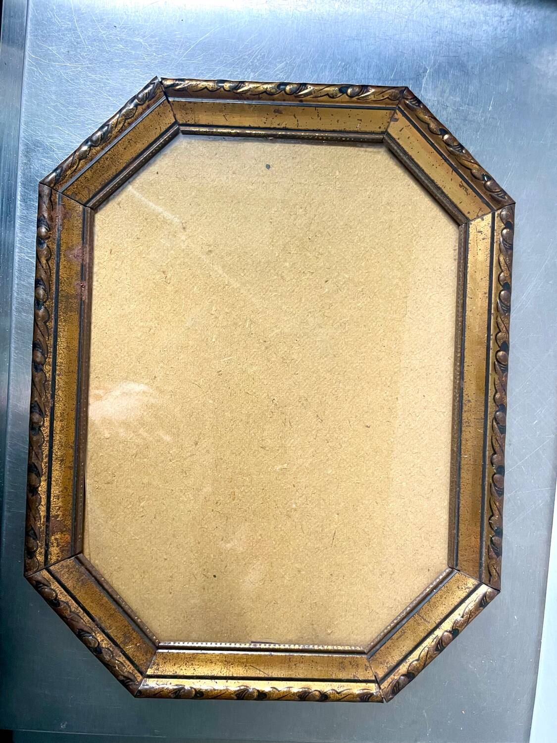 Antique Octagonal brass metal frame 30 cm  x 23 cm