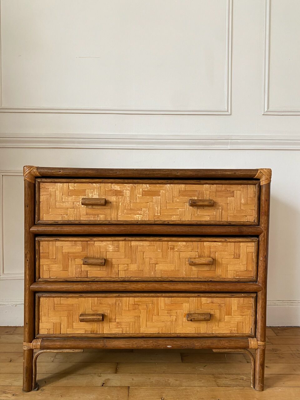 Rattan and vintage bamboo chest of drawers