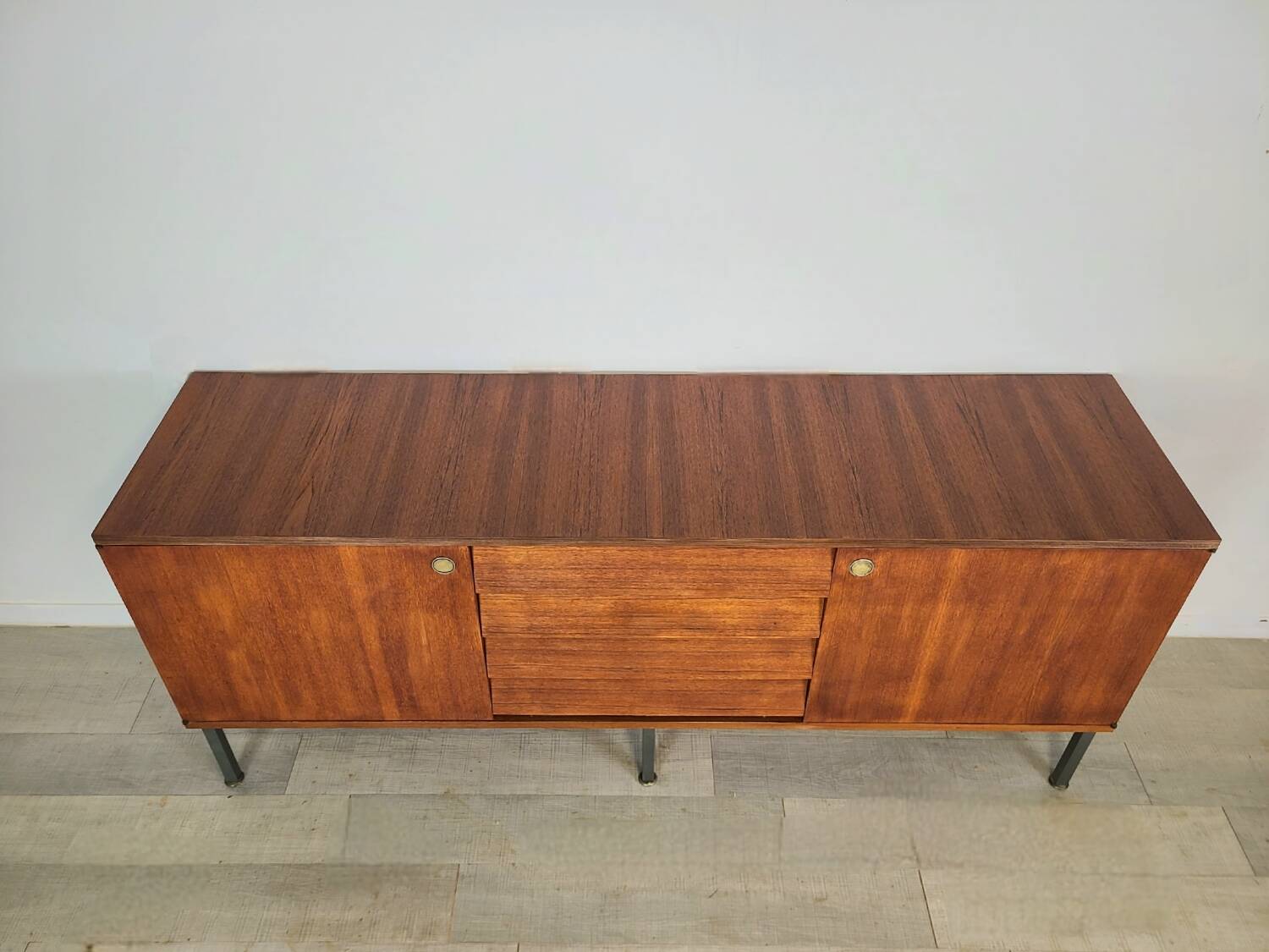 Modernist teak enfilade vintage 1960s design by Louis Paolozzi.