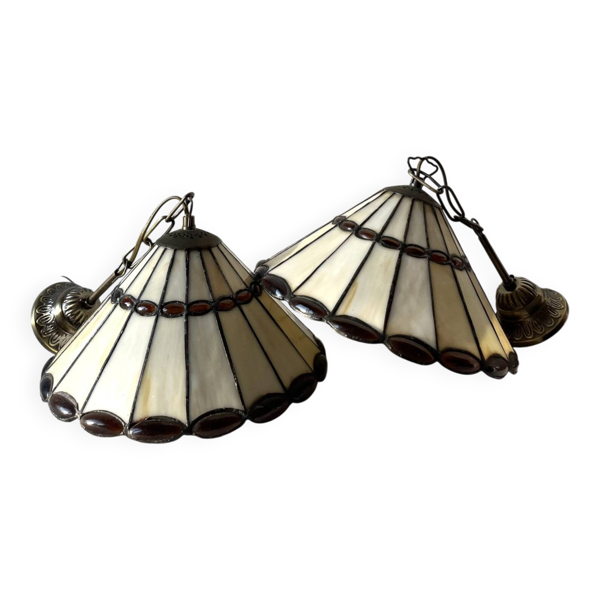 Pair of glass pendant lights in Art Nouveau Tiffany style