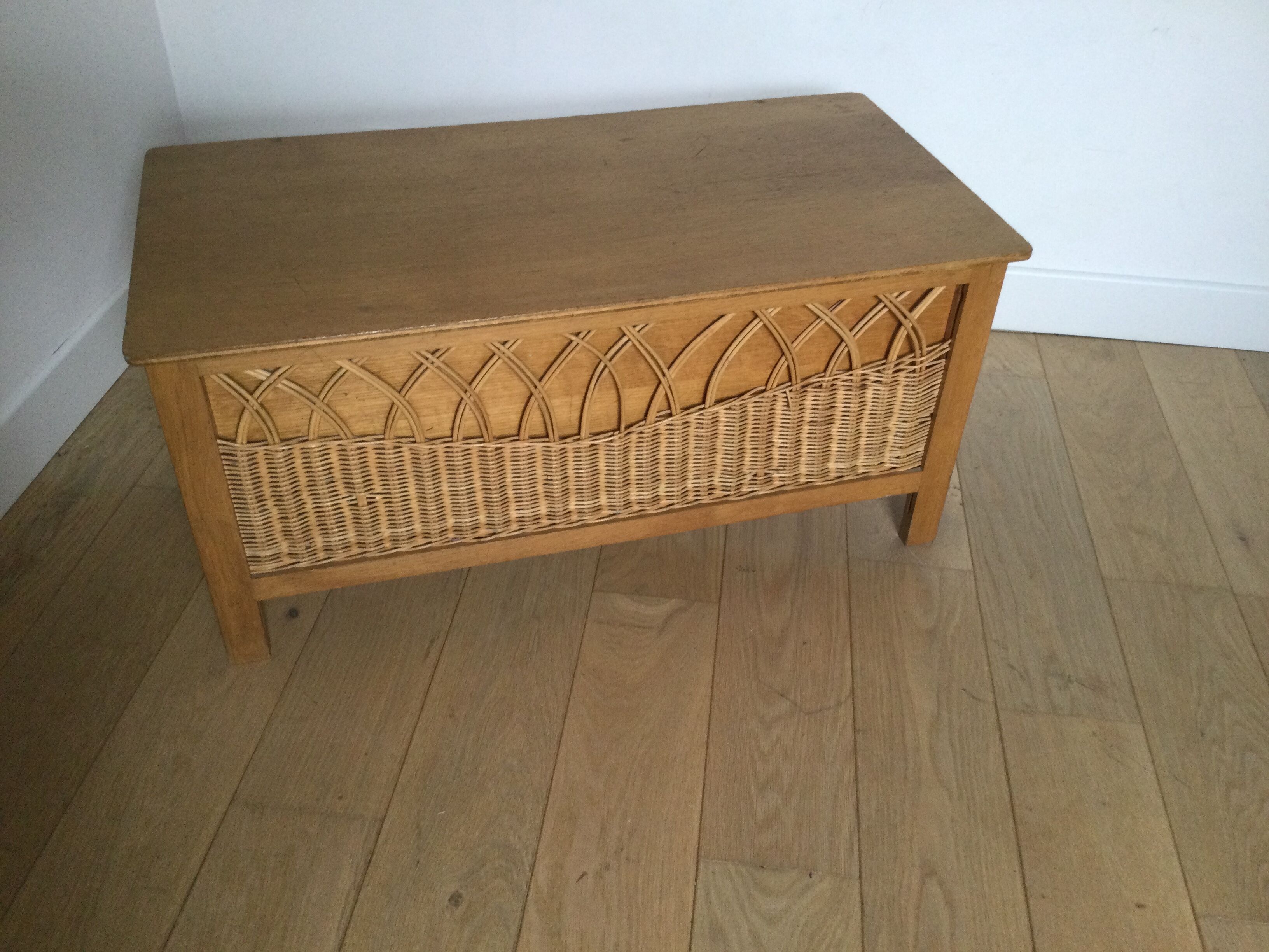 Vintage wood and rattan chest