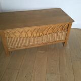 Vintage wood and rattan chest