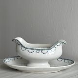 Saucière ancienne en porcelaine avec plateau