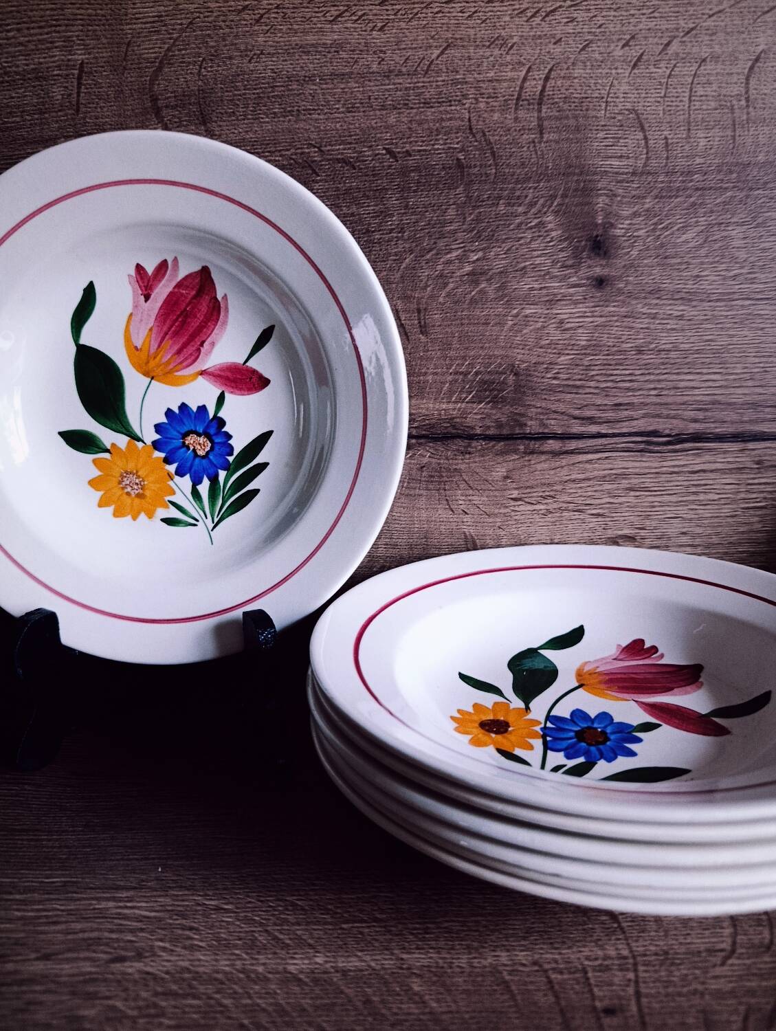 7 antique earthenware soup plates from Sélestat de Sarreguemines