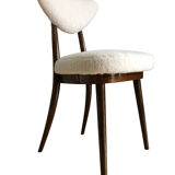 Midcentury White bouclé Heart Chairs, by Kurmanowicz, 1960s, Set of 6