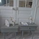 Duo of mismatched bedside tables green of gray